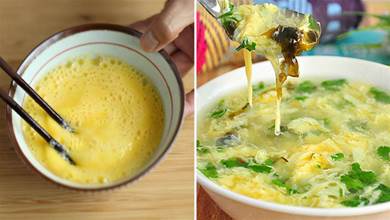 做雞蛋湯時，蛋花「1淋2停3攪拌」，不散花，看著更有食欲