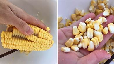 剝玉米粒，教你一個小技巧，簡單轉一轉，玉米粒輕鬆剝落，1分鐘剝一盤