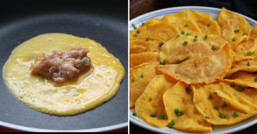 金燦燦的蛋餃，鮮嫩多汁，製作超簡單，用鍋用勺都能製作
